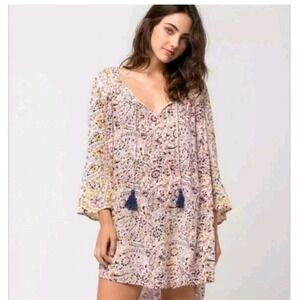 Billabong Women's Hi-Low Paisley Floral Shift Summer Dress Rayon Pink Size Small